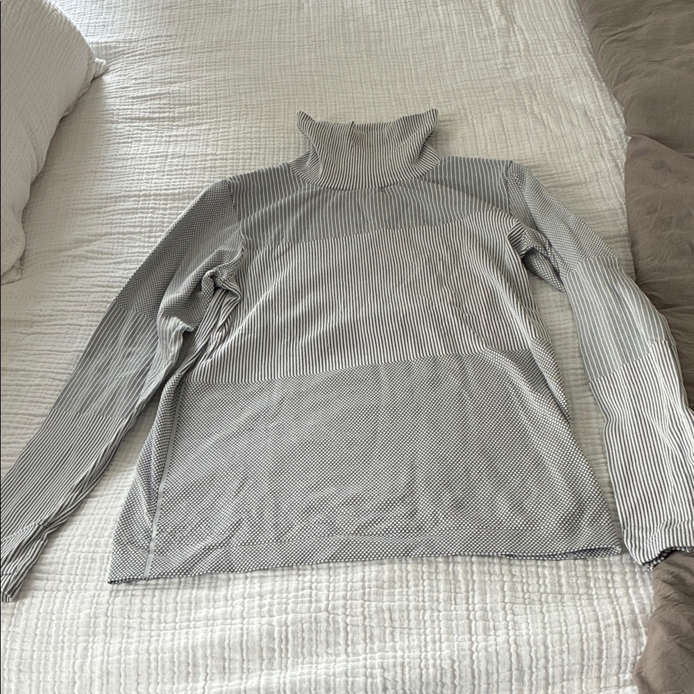 Athleta Black and White Striped Turtleneck